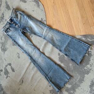 Zara bootcut medium wash button front flare jeans denim size eur 34 us sz 2